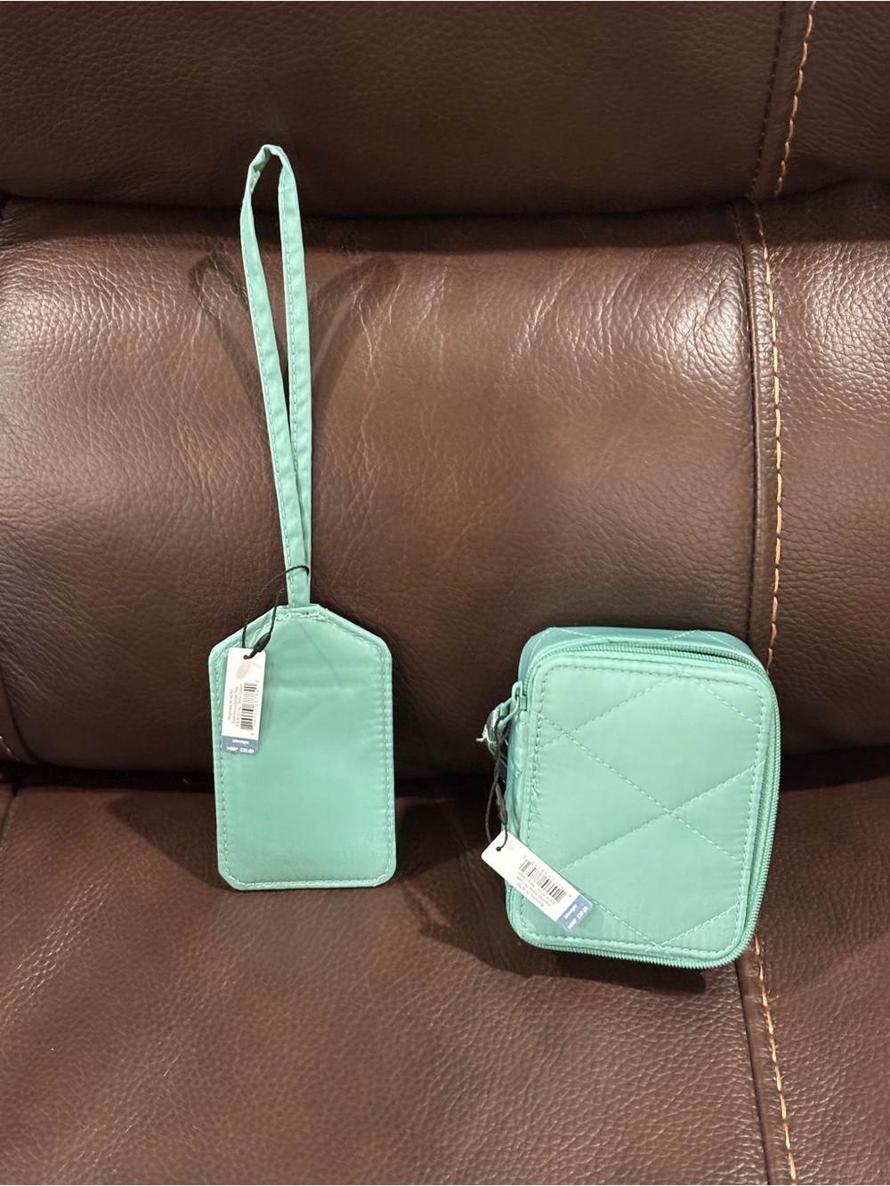 Vera Bradley Essential Mint Quilted Travel Pill Case with Matching Luggage Tag